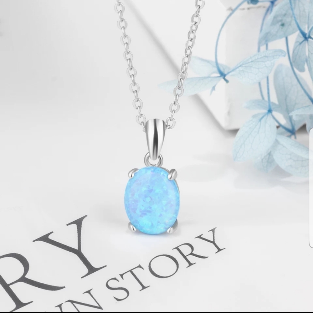 💎❤ Sterling silver Blue Opal Necklace
